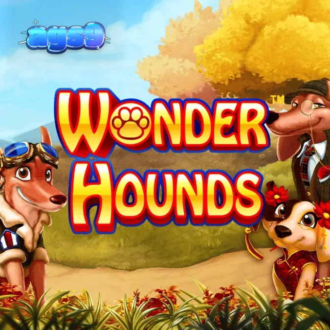 Tampilan antarmuka permainan slot Wonder Hounds dengan simbol anjing yang ikonik